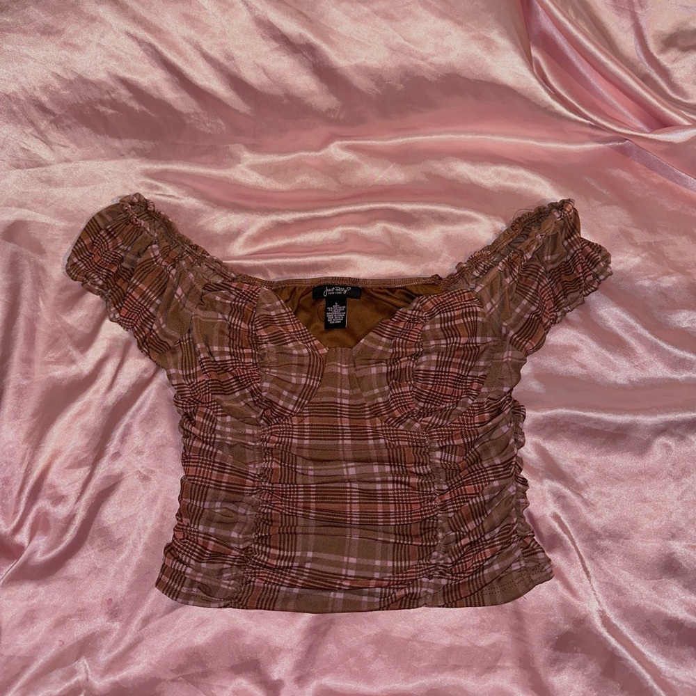 Pink & brown off the shoulder top